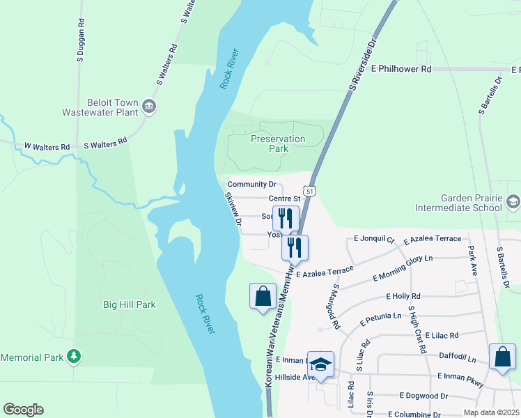 map of restaurants, bars, coffee shops, grocery stores, and more near 330 Centre Street in Beloit