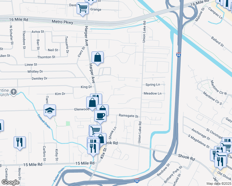 map of restaurants, bars, coffee shops, grocery stores, and more near 24126 Country Squire Street in Clinton Township
