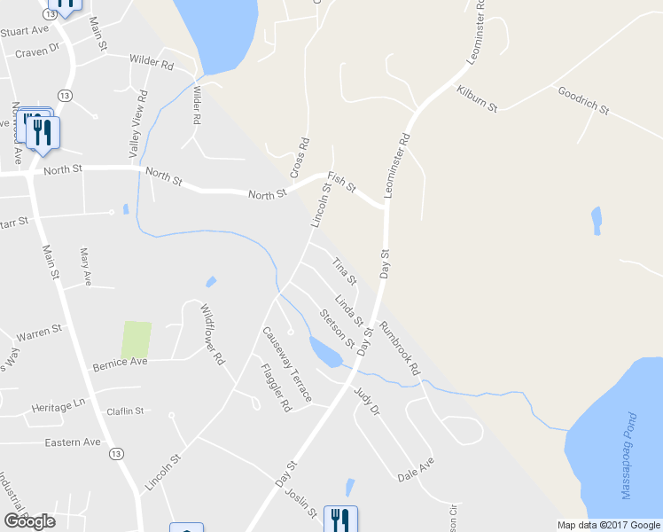 map of restaurants, bars, coffee shops, grocery stores, and more near 830 Leominster Road in Lunenburg