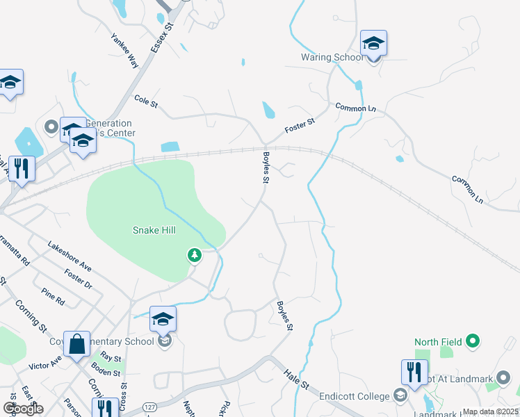 map of restaurants, bars, coffee shops, grocery stores, and more near 123 Cross Lane in Beverly