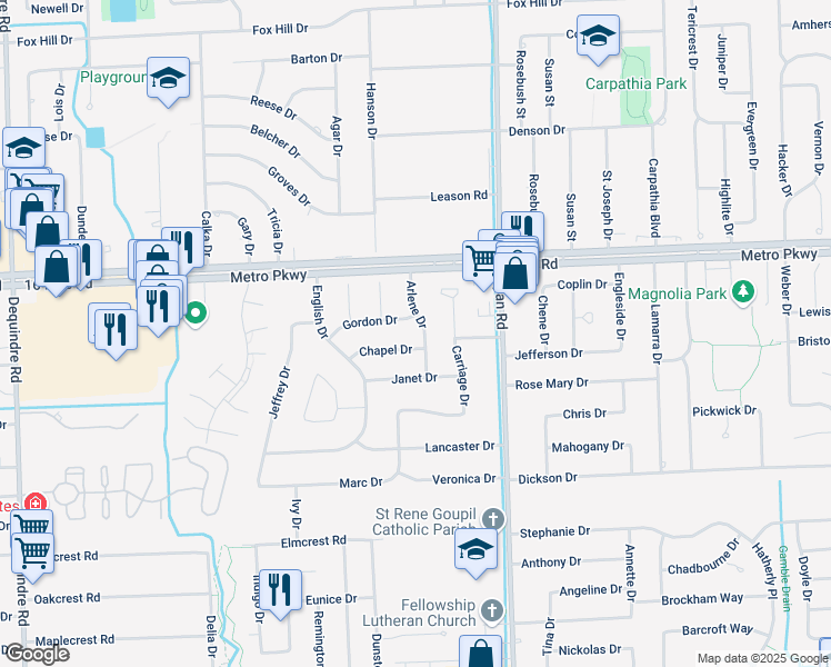 map of restaurants, bars, coffee shops, grocery stores, and more near 36431 Arlene Drive in Sterling Heights