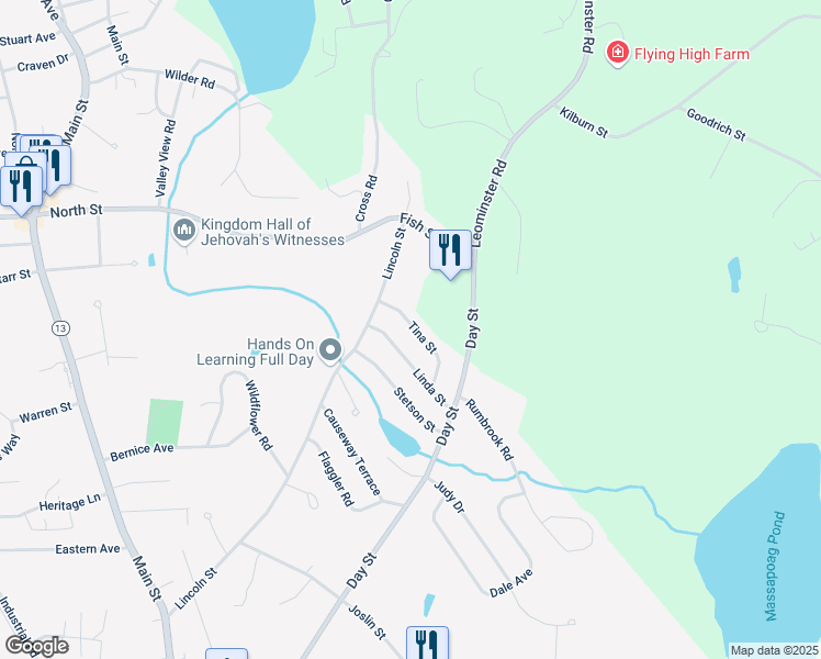 map of restaurants, bars, coffee shops, grocery stores, and more near 830 Leominster Road in Lunenburg