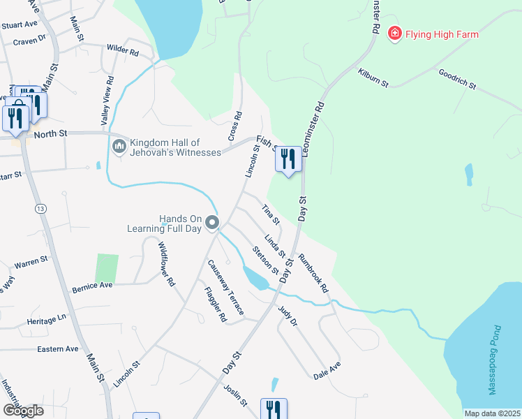 map of restaurants, bars, coffee shops, grocery stores, and more near 830 Leominster Road in Lunenburg