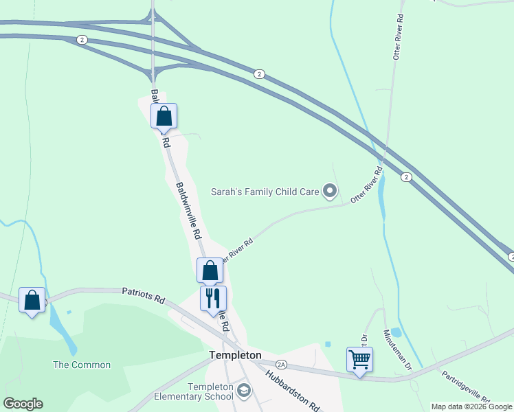 map of restaurants, bars, coffee shops, grocery stores, and more near 44 Otter River Road in Templeton