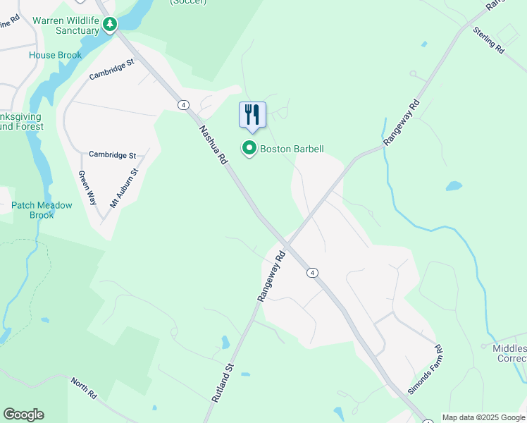 map of restaurants, bars, coffee shops, grocery stores, and more near 44 Nashua Road in Billerica