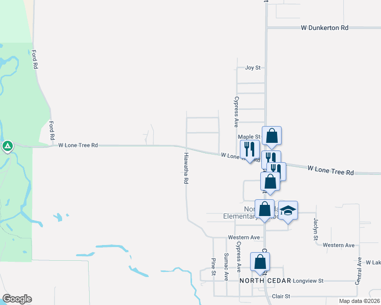 map of restaurants, bars, coffee shops, grocery stores, and more near 1404 West Lone Tree Road in Cedar Falls