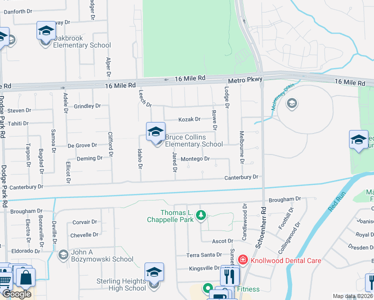 map of restaurants, bars, coffee shops, grocery stores, and more near 13116 Boca Grande Drive in Sterling Heights