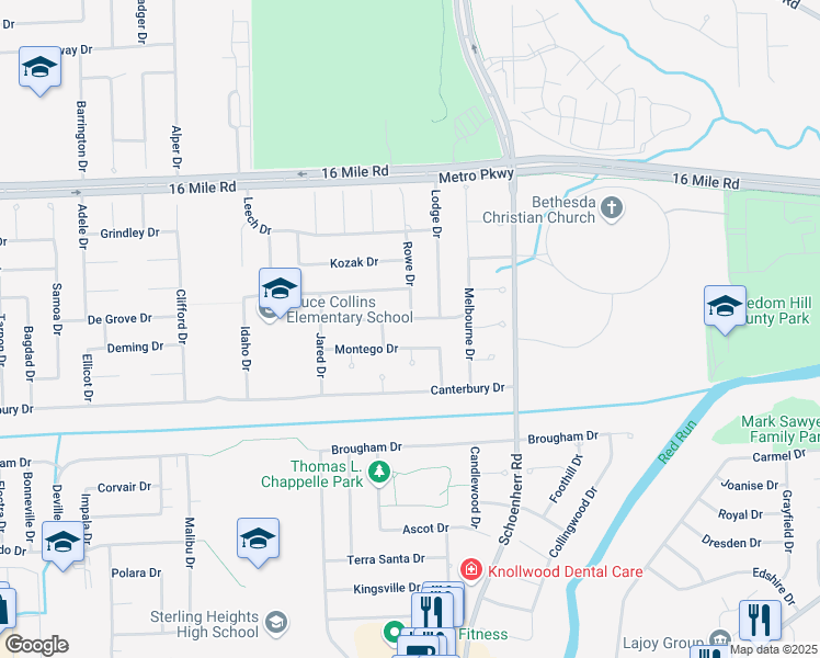 map of restaurants, bars, coffee shops, grocery stores, and more near 13516 Kurch Drive in Sterling Heights