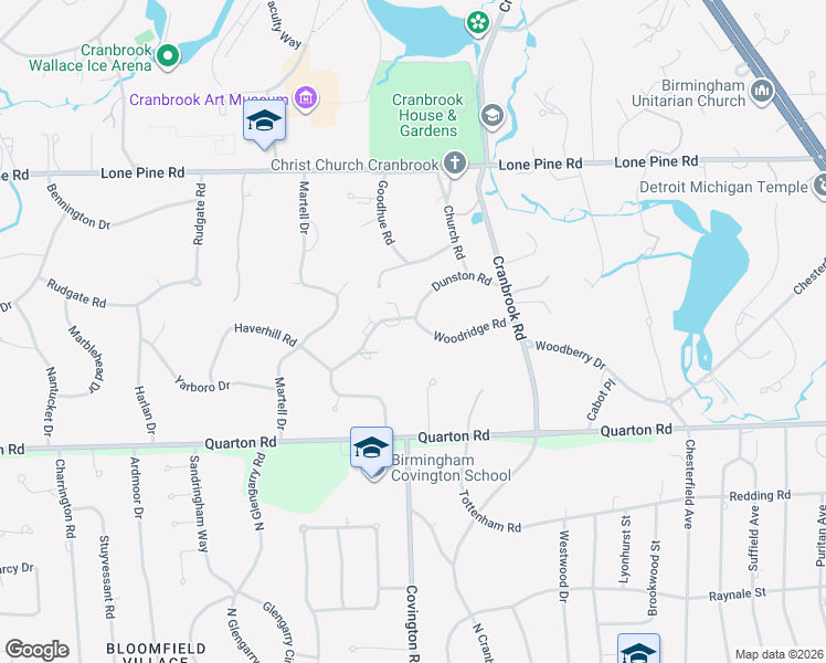 map of restaurants, bars, coffee shops, grocery stores, and more near 401 Dunston Road in Bloomfield Hills