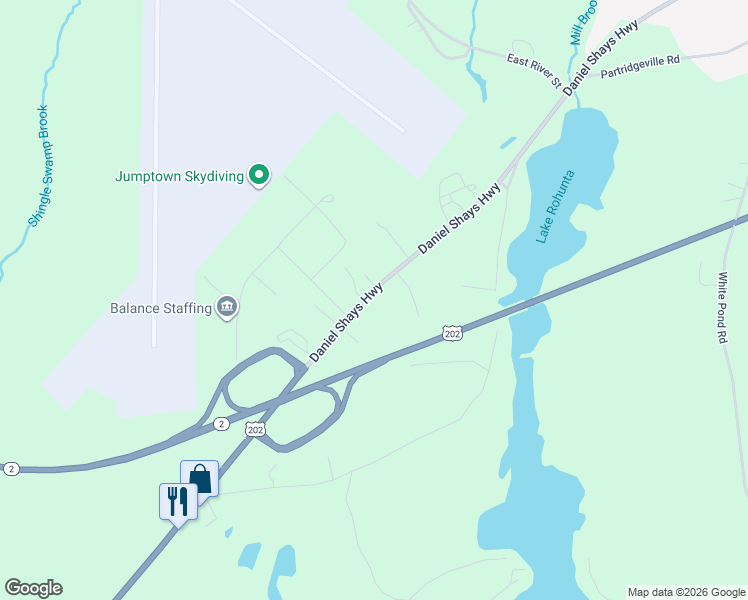 map of restaurants, bars, coffee shops, grocery stores, and more near 53 Daniel Shays Highway in Orange