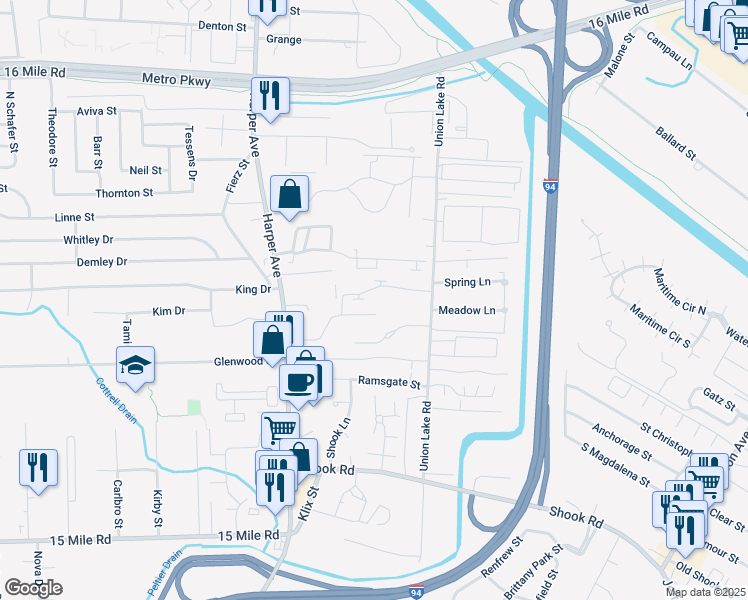 map of restaurants, bars, coffee shops, grocery stores, and more near 24540 Sherwood Forest Drive in Clinton Township