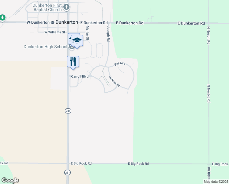 map of restaurants, bars, coffee shops, grocery stores, and more near 1021 East Donald Drive in Dunkerton