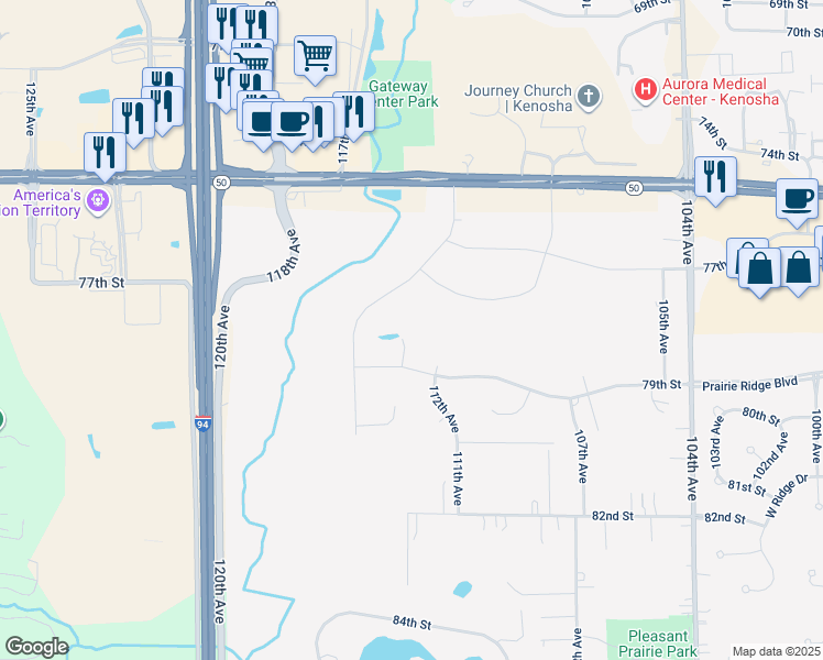 map of restaurants, bars, coffee shops, grocery stores, and more near 7805 113th Avenue in Pleasant Prairie