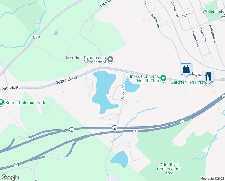 map of restaurants, bars, coffee shops, grocery stores, and more near 81 Airport Road in Gardner