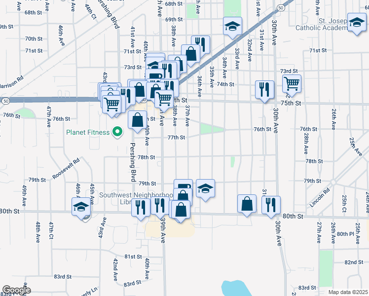 map of restaurants, bars, coffee shops, grocery stores, and more near 7722 37th Avenue in Kenosha