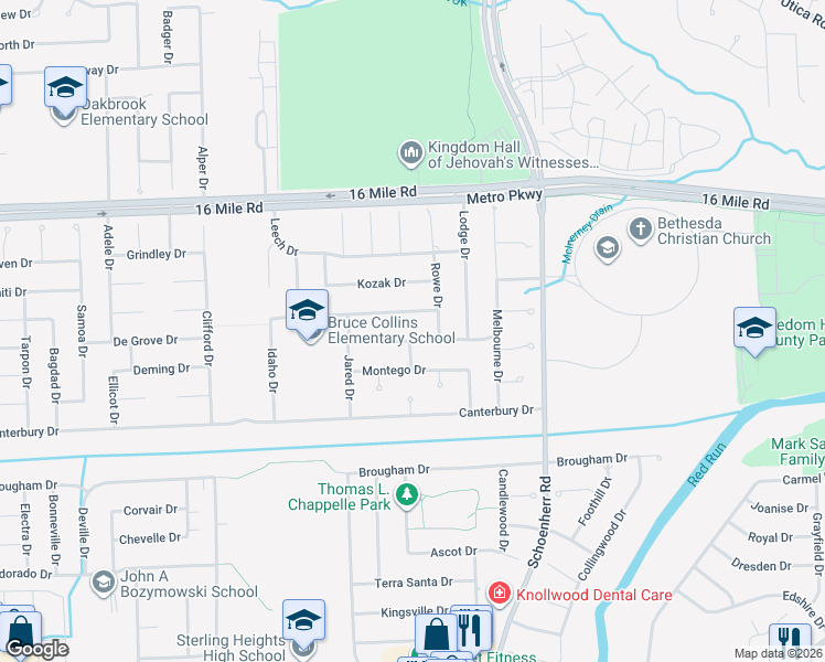 map of restaurants, bars, coffee shops, grocery stores, and more near 13228 Boca Grande Drive in Sterling Heights