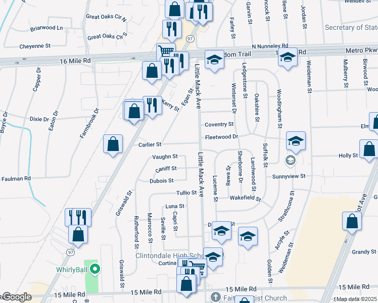 map of restaurants, bars, coffee shops, grocery stores, and more near 36043 Little Mack Avenue in Clinton Township