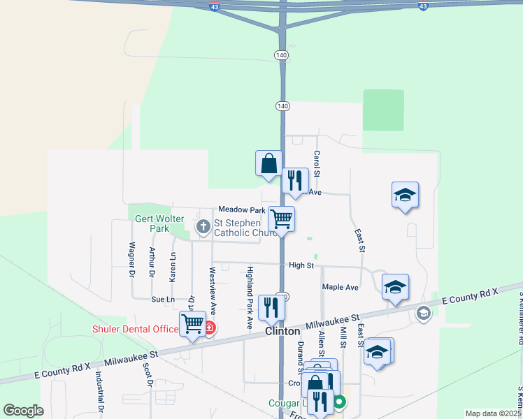 map of restaurants, bars, coffee shops, grocery stores, and more near 603 Johnson Avenue in Clinton