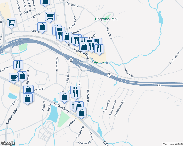 map of restaurants, bars, coffee shops, grocery stores, and more near 12 Cleveland Street in Gardner