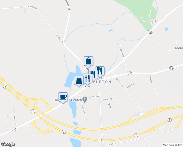 map of restaurants, bars, coffee shops, grocery stores, and more near 15 North Main Street in Templeton