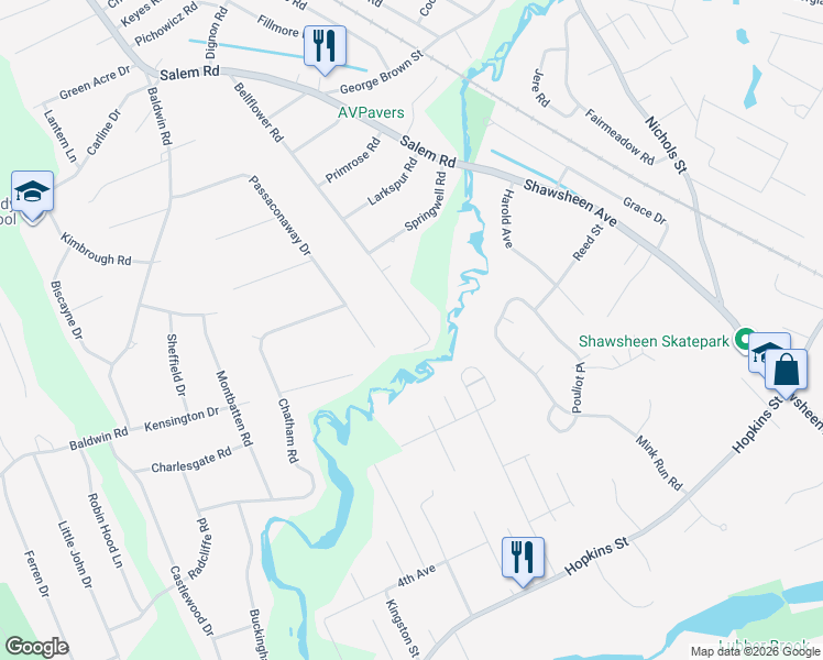 map of restaurants, bars, coffee shops, grocery stores, and more near 74 Bellflower Road in Billerica