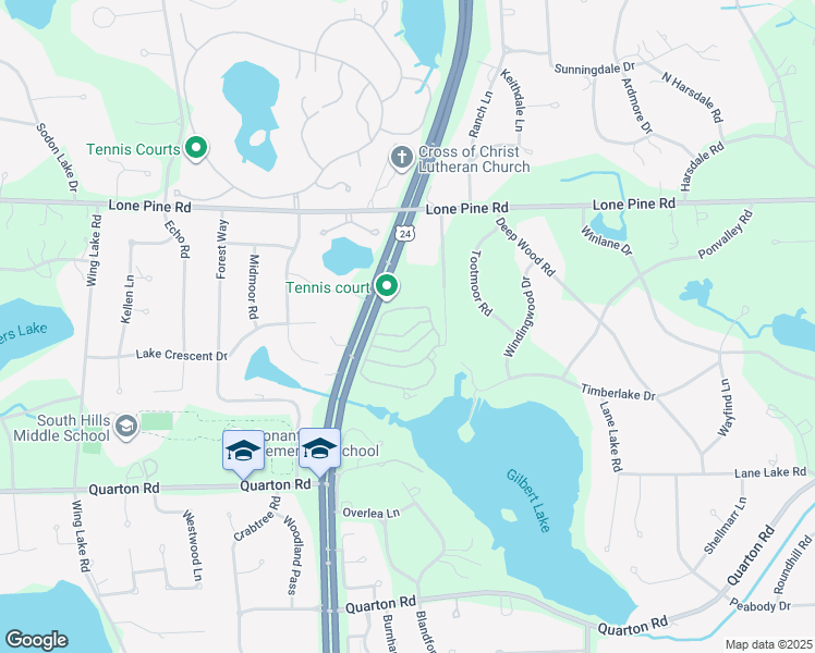 map of restaurants, bars, coffee shops, grocery stores, and more near 5163 Woodlands Drive in Bloomfield Hills