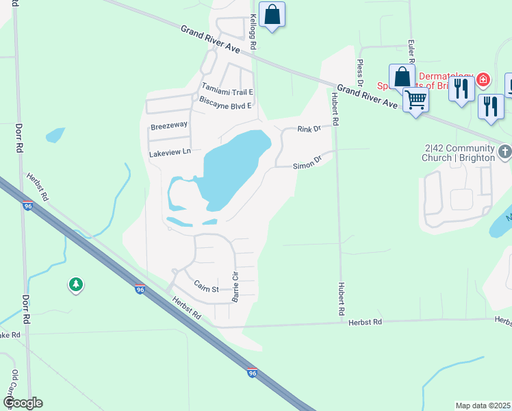 map of restaurants, bars, coffee shops, grocery stores, and more near 2676 Canfield Trail in Brighton