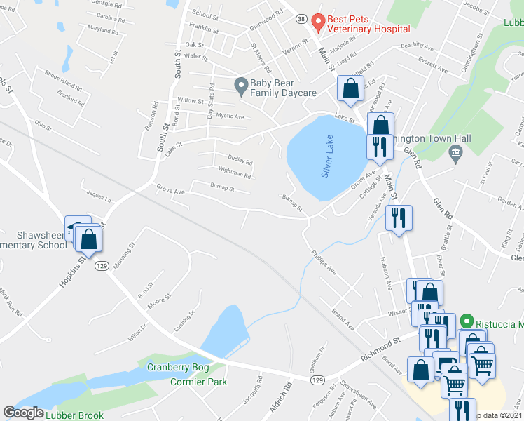 map of restaurants, bars, coffee shops, grocery stores, and more near 118 Grove Avenue in Wilmington