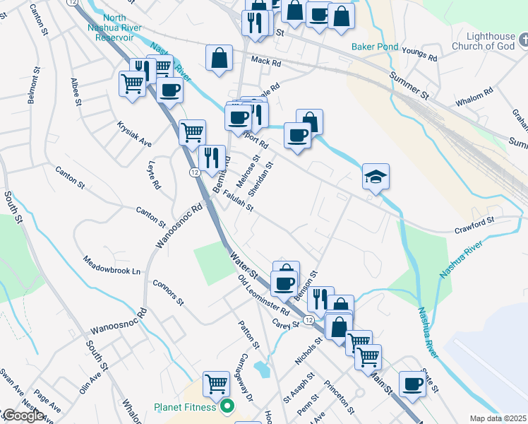 map of restaurants, bars, coffee shops, grocery stores, and more near 81 Sheridan Street in Fitchburg