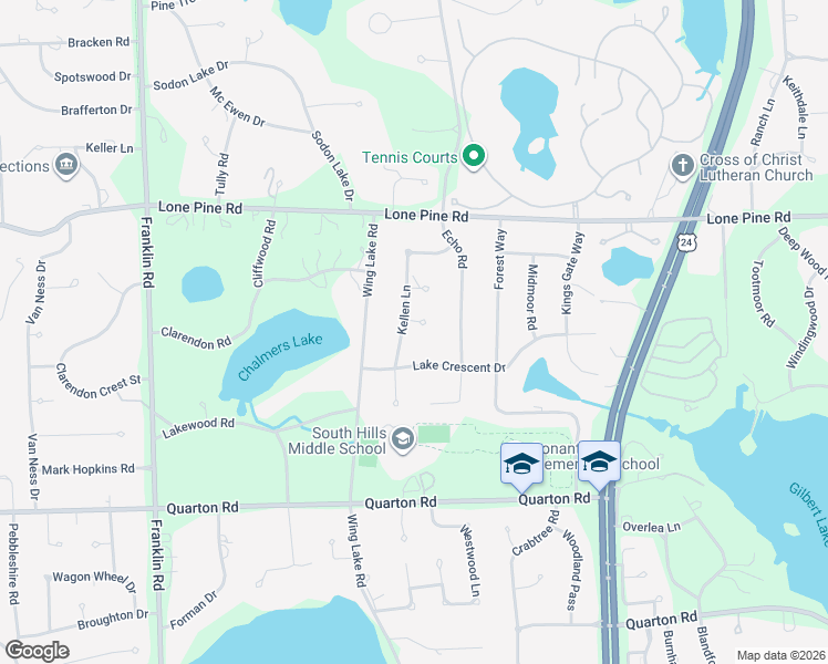 map of restaurants, bars, coffee shops, grocery stores, and more near 5196 Kellen Lane in Bloomfield Township