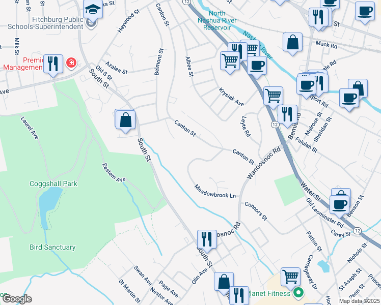 map of restaurants, bars, coffee shops, grocery stores, and more near 168 Meadowbrook Lane in Fitchburg