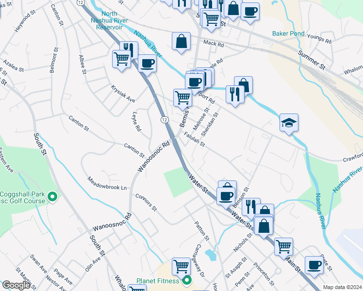 map of restaurants, bars, coffee shops, grocery stores, and more near 38 Devlin Street in Fitchburg