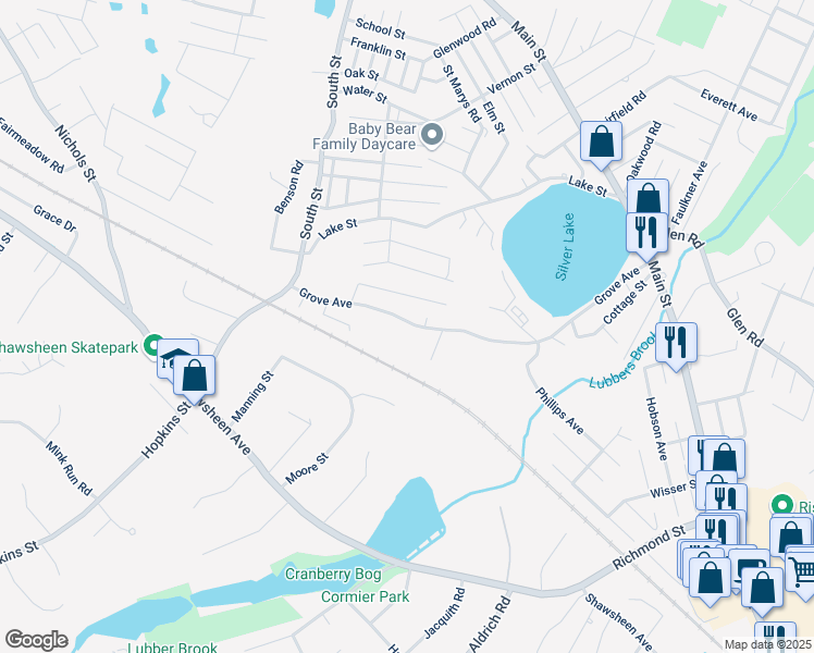 map of restaurants, bars, coffee shops, grocery stores, and more near 119 Grove Avenue in Wilmington
