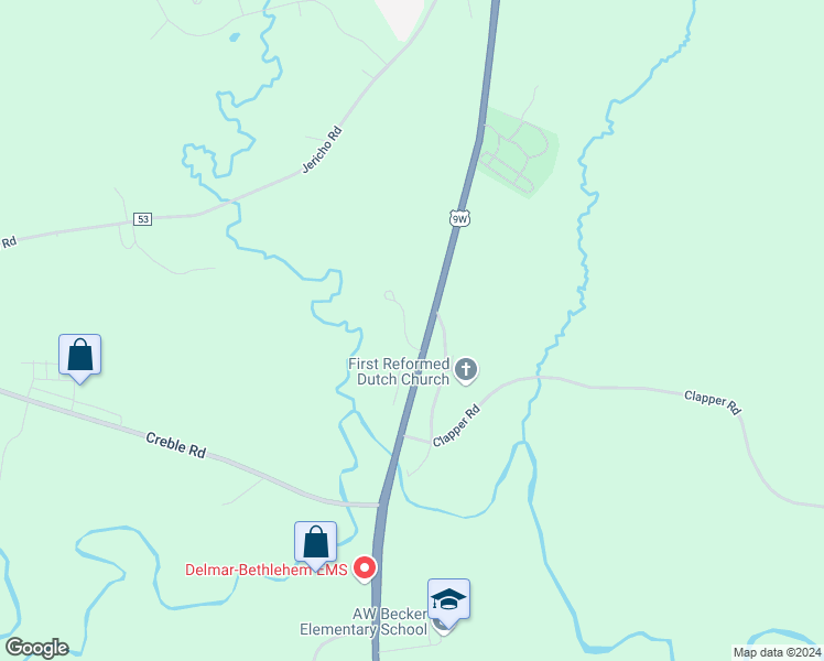 map of restaurants, bars, coffee shops, grocery stores, and more near 9 Thoroughbred Circle in Selkirk