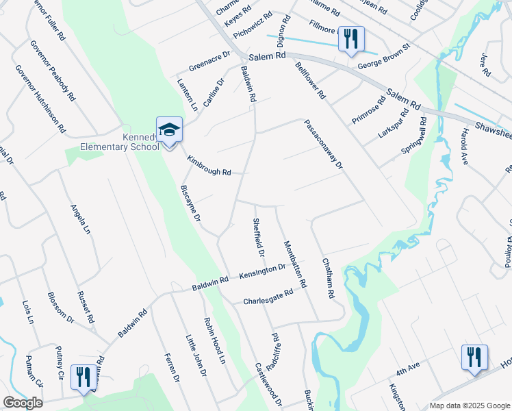 map of restaurants, bars, coffee shops, grocery stores, and more near 12 Westminster Rd in Billerica