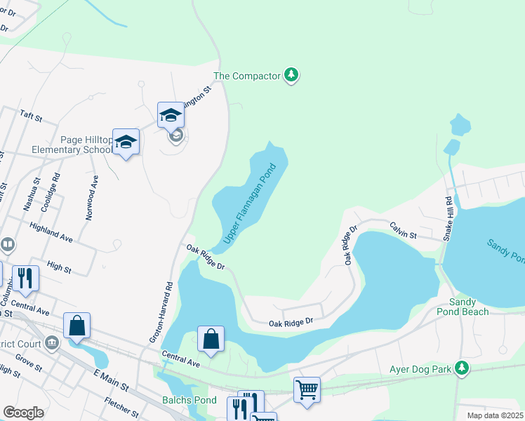 map of restaurants, bars, coffee shops, grocery stores, and more near 61-95 Groton-Harvard Road in Ayer