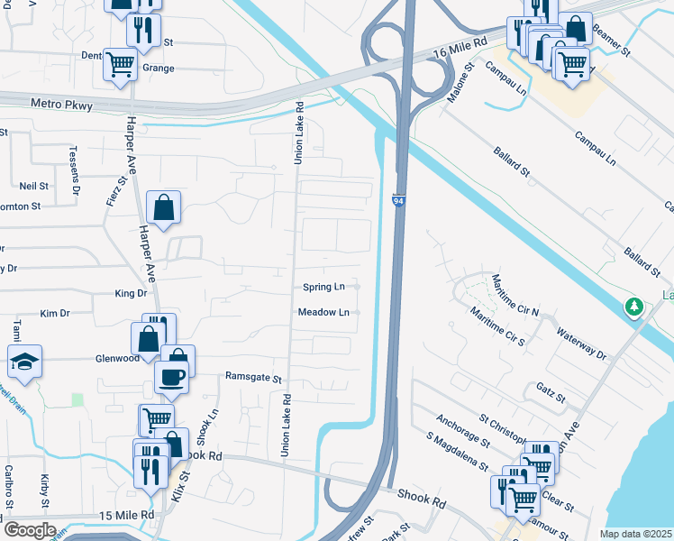 map of restaurants, bars, coffee shops, grocery stores, and more near 24702 North Meadow Drive in Harrison Township