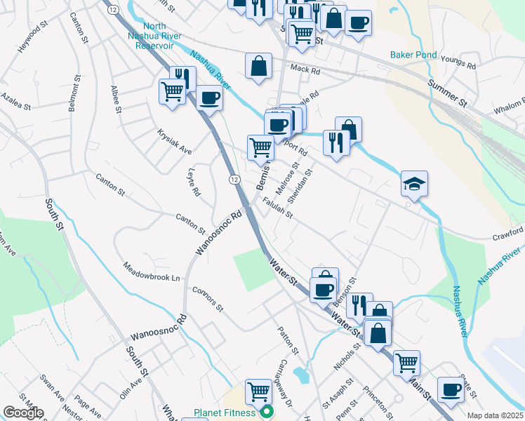 map of restaurants, bars, coffee shops, grocery stores, and more near 38 Devlin Street in Fitchburg