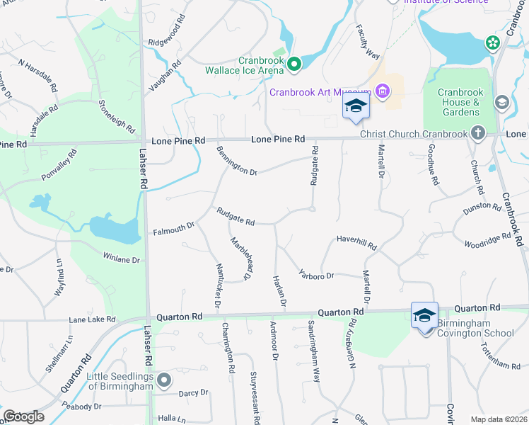 map of restaurants, bars, coffee shops, grocery stores, and more near 654 Rudgate Road in Bloomfield Hills