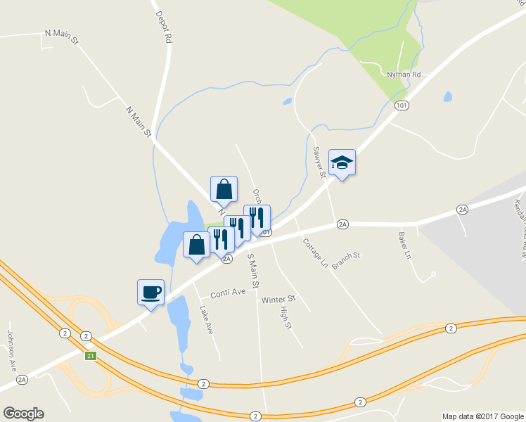 map of restaurants, bars, coffee shops, grocery stores, and more near 15 Orchard Lane in Templeton