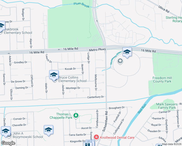 map of restaurants, bars, coffee shops, grocery stores, and more near 36576 Lodge Drive in Sterling Heights