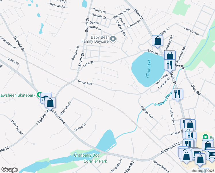 map of restaurants, bars, coffee shops, grocery stores, and more near 119 Grove Avenue in Wilmington