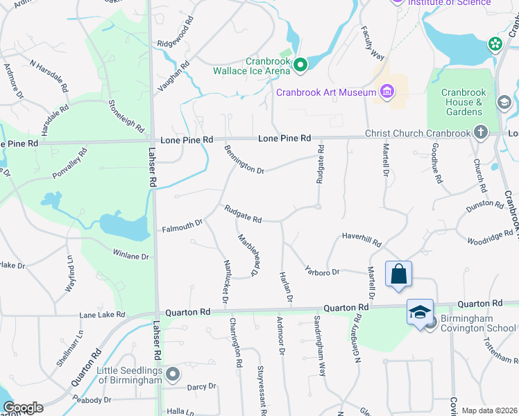 map of restaurants, bars, coffee shops, grocery stores, and more near 654 Rudgate Road in Bloomfield Hills