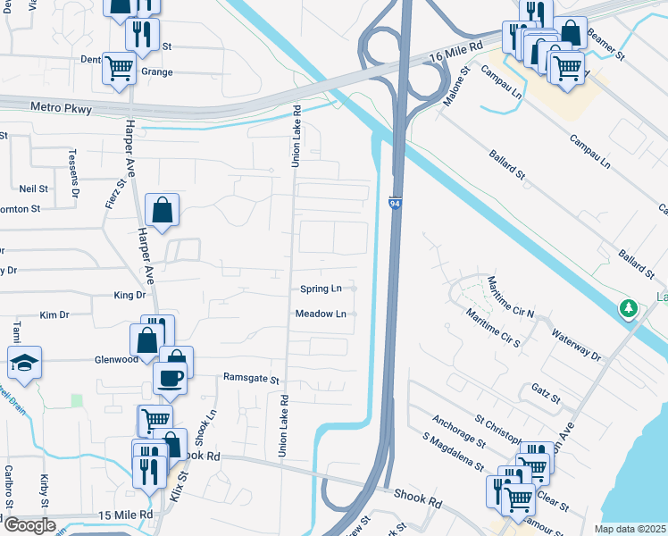 map of restaurants, bars, coffee shops, grocery stores, and more near 24702 North Meadow Drive in Harrison Township