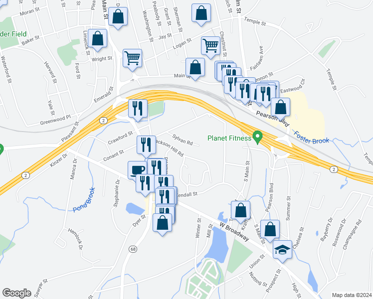 map of restaurants, bars, coffee shops, grocery stores, and more near 60 Jackson Hill Road in Gardner