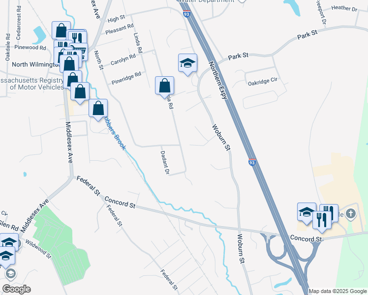 map of restaurants, bars, coffee shops, grocery stores, and more near 1 Dadant Drive in Wilmington