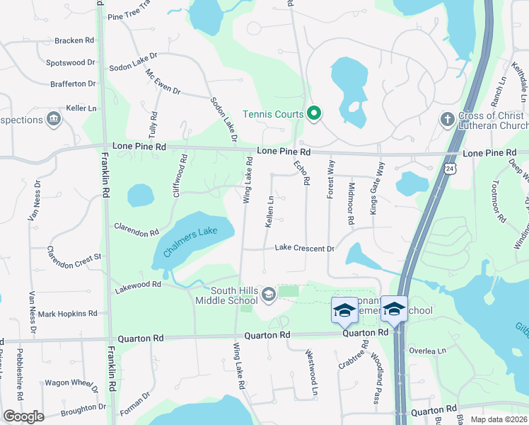 map of restaurants, bars, coffee shops, grocery stores, and more near 5196 Kellen Lane in Oakland County