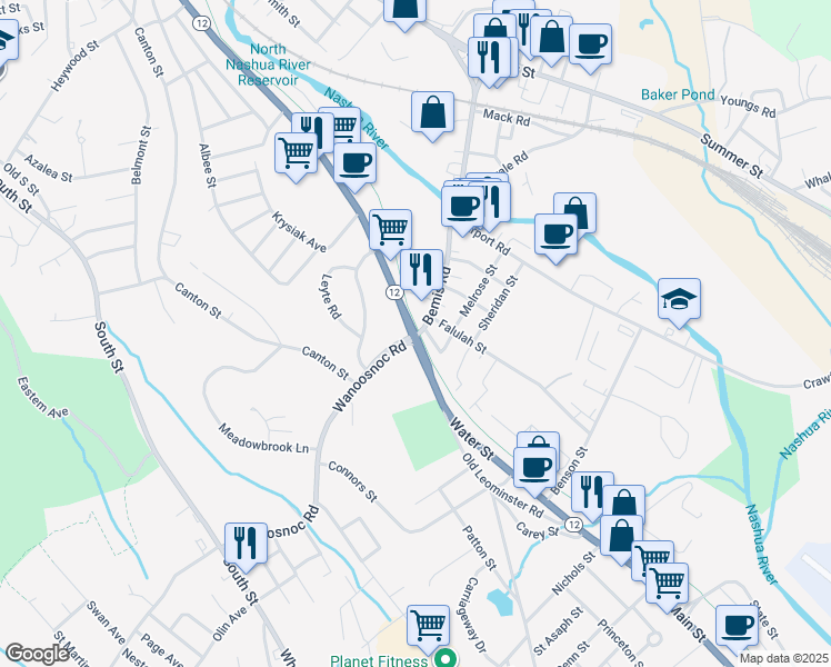 map of restaurants, bars, coffee shops, grocery stores, and more near 1011 Water Street in Fitchburg