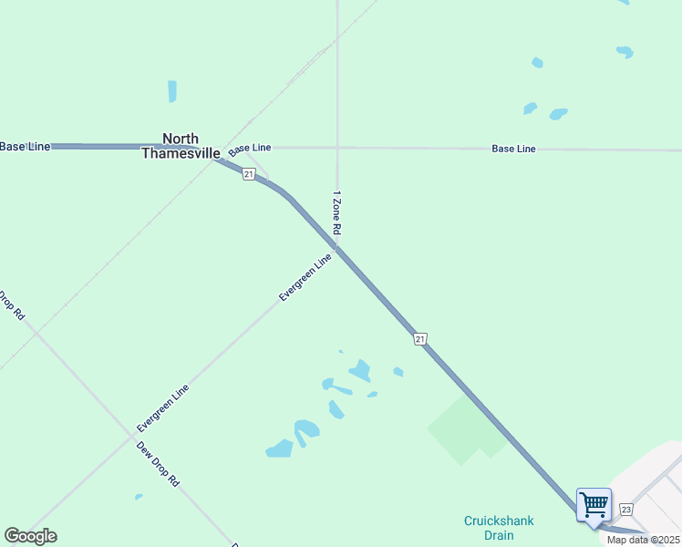 map of restaurants, bars, coffee shops, grocery stores, and more near 23588 Industrial Road in Thamesville