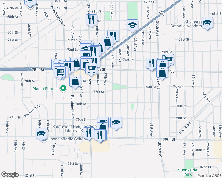 map of restaurants, bars, coffee shops, grocery stores, and more near 7620 36th Avenue in Kenosha